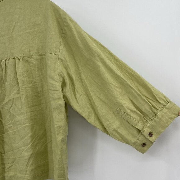 Everlane Women's Size M Green 100% Linen Button Up Peasant Blouse Boxy Relaxed - Picture 11 of 11